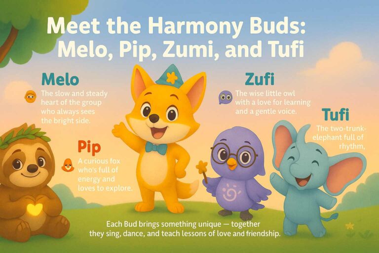 Meet the Harmony Buds: Melo, Pip, Zumi, and Tufi!